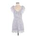 Saylor Casual Dress - Mini Plunge Short sleeves: Gray Print Dresses - Women's Size Small