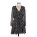 Trixxi Casual Dress - Mini V-Neck Long sleeves: Black Floral Dresses - Women's Size Medium