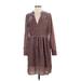 Holding Horses Casual Dress - A-Line V-Neck Long sleeves: Brown Solid Dresses - Women's Size Small