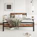 Full Size Platform Bed Frame with Rustic Vintage Wood Headboard, Strong Metal Slats Support, No Box Spring Needed