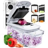 4-in-1 Vegetable Chopper, Mandoline Slicer & Cheese Grater - Multi Blade French Fry Cutter & Veggie Dicer