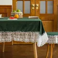 Nappe de Table Rectangulaire en Velours de Luxe Jupe Verte Rouge Blanche Bords à Volants Plis