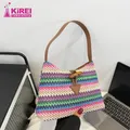 Sac sous les bras en paille tressée pour femme sac à rayures arc-en-ciel sacs de transport à main