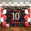 Bannière de toile de fond de décoration de fête d'anniversaire pour filles ballon rouge et noir