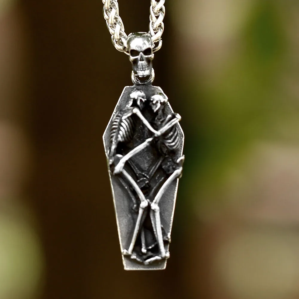 2023 neue Mode 316l Edelstahl Dämon Doppels chädel Anhänger für Männer Punk Biker einzigartigen Schmuck für Männer Geschenk versand kostenfrei Image