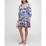 Silvia Floral Drop-waist Mini Shirtdress