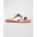 Mixed Leather Toe-ring Slide Sandals