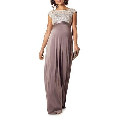 Maternity Mia Cap-sleeve Gown With Sequin Bodice & Full-length Skirt