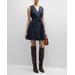 Reina Sleeveless Belted Fit & Flare Denim Mini Dress