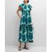 Kara Tiered Leaf-print Linen Midi Dress