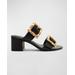 Enola Buckle Leather Block-heel Sandals