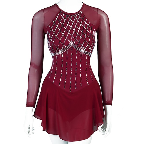 Eiskunstlaufkleid Damen Mädchen Eislaufen Kleider Austattungen Burgund Königsblau Blau Patchwork Gitter Elasthan Hochelastisch Praxis Professionell Wettbewerb Eiskunstlaufkleidung Handgemacht Image