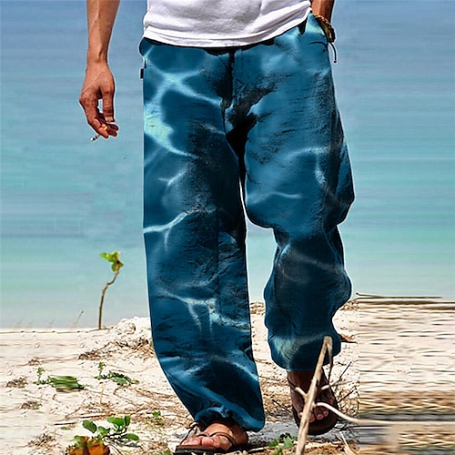 Herren Hose Hosen Sommerhosen Strandhose Kordelzug Elastische Taille 3D-Druck Farbverlauf Grafik-Drucke Komfort Casual Täglich Festtage Strassenmode Hawaiianisch Blau Grün Image
