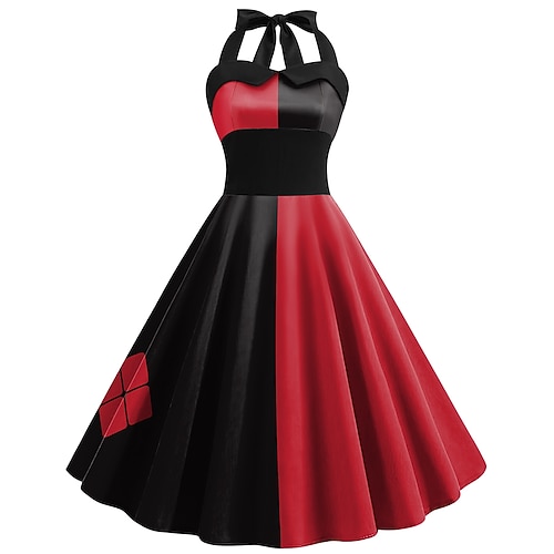 Retro Vintage 1950er Swing-Kleid Halloween-Kleid Joker Clown Kostüm Damen Halloween Maskerade Party / Abend Junggesellinnenabschiedsparty Erwachsene Kleid Abschlussballkleider Image