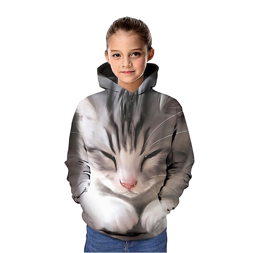 Mädchen 3D Graphic Tier Katze Kapuzenpullover Langarm 3D-Druck Aktiv kinderkleidung Image
