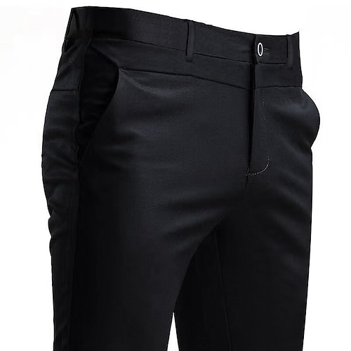 Herren Hose Anzughose Stoffhosen Freizeithose Tasche Einfarbig tragbar Außenbereich Volle Länge Hochzeit Heim Arbeit Mode Streetwear weiß grau Schwarz Dehnbar Image
