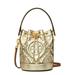 T-monogram Embossed Puffy Metallic Leather Bucket Bag