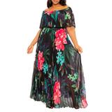 Floral Pleated Off The Shoulder Maxi Dress