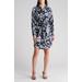 Floral Knot Front Long Sleeve Shirtdress