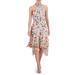 Metallic Floral Asymmetric Hem Chiffon Dress