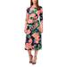 Floral Tie Front Three-quarter Sleeve Midi Dress