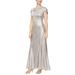 Metallic Cap Sleeve A-line Gown