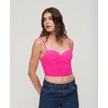 Ruched Mesh Crop Corset Top