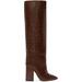 Brown Croc Block Heel Boots