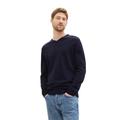 V-Ausschnitt-Pullover TOM TAILOR Gr. XXXL, blau (knitted navy melange) Herren Pullover V-Ausschnitt-Pullover