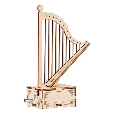 3D Puzzles for Adults Kids DIY Music Box - Harp Hand Crank Engraved Musical Box Wooden Building DIY Kits (Harp) for Adults Desk Display Gift for Boys/Girls