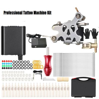 Beginner Tattoo Machine Kit Gun Power Supply Premium Inks Needles Grip Box Set