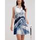 Women's Golf Dress Blue Sleeveless Optical Illusion Ladies Golf Attire Clothes Outfits Wear Apparel