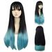 NumWeiTong Wigs For Women Human Hair 70cm Black And Blue Gradient Cos Wig Fiber Silk Wig Rose Mesh With Hair Net