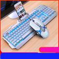 Wired Gaming Keyboard LED Rainbow Backlit Gaming Keyboard RGB Gaming Ergonomic Wrist Rest 104 Keys for Windows & Mac PC Gamersice blue Keyboard+mouse