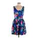 Amanda Uprichard Casual Dress - Mini Scoop Neck Sleeveless: Blue Print Dresses - Women's Size Large