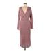 Eri + Ali Casual Dress - Midi V-Neck 3/4 sleeves: Burgundy Print Dresses - Women's Size Medium