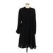 Casual Dress - Shirtdress Crew Neck Long sleeves: Black Print Dresses - Women's Size Large