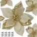 Sparkle and Shine with 12-Pack 5.9 Gold Glitter Poinsettia Artificial Flowers - Christmas Tree Decorations | Clip-On Christmas Poinsettia Flowers for Festive Glamour