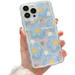 Compatible with iPhone 13 Pro Max Case Cute Cartoon Floral Butterfly Design for Women Girls Aesthetic Kawaii Slim Soft TPU Transparent Cover for iPhone 13 Pro Max 6.7 inch (Blue)