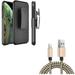 USB Cable w Case Belt Clip for iPhone XS/X - 6ft Charger Cord Power Wire Holster Swivel Cover Kickstand Armor for iPhone XS/X