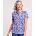 Blair Women's Print Short Sleeve Pointelle Henley Top - Purple - L - Misses