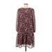 Ann Taylor LOFT Casual Dress - DropWaist High Neck 3/4 sleeves: Burgundy Paisley Dresses - Women's Size Medium - Paisley Wash