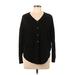 Style&Co Long Sleeve Henley Shirt: Black Print Tops - Women's Size Large