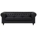Beliani 3 Seater Faux Leather Sofa Black Chesterfield Big