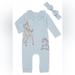 Disney One Pieces | Disney Bambi Baby Girls Long Sleeve Romper And Headband 2-Piece Set 6 / 9 Months | Color: Blue | Size: 6-9mb