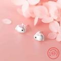 Anthropologie Jewelry | Anthro 2 Cute Baby Rabbits Pin Micro 3d Matte Fuzzy Silver Earrings Screw-In | Color: Pink/Silver | Size: Os