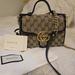 Gucci Bags | Gucci Marmont Gg Canvas Flap Bag Diagonal Quilted/Leather Top Handle 498110 New | Color: Brown/Cream | Size: Os