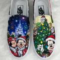 Vans Shoes | Custom Painted Disney Christmas Themed Vans Women Size 8 | Color: Green/White | Size: 8