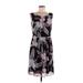 Connected Apparel Casual Dress - Party Scoop Neck Sleeveless: Black Floral Dresses - Women's Size 8