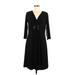 Chadwicks Casual Dress - A-Line V Neck 3/4 sleeves: Black Solid Dresses - Women's Size 8